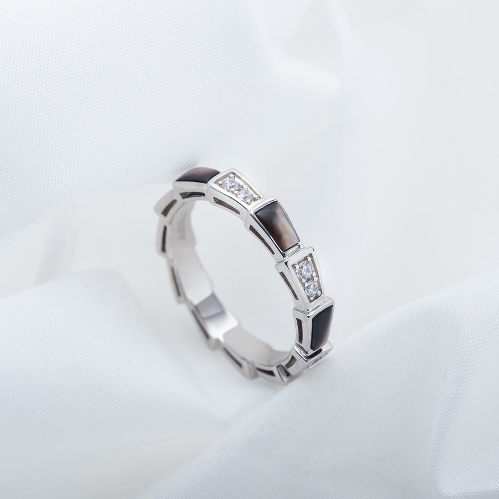 [BIJOUX]BAGUE SERPENTI ARGENT DIAMANT NACRE NOIRE 3MM