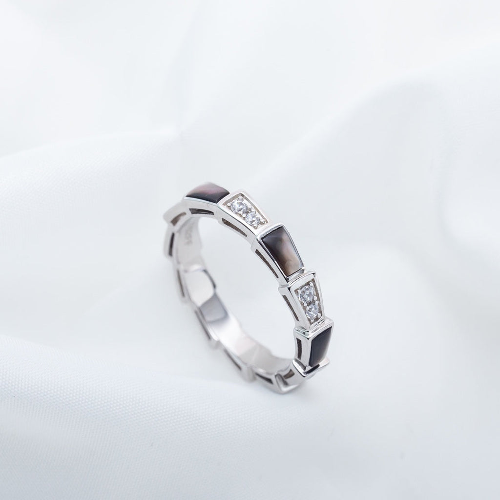 [BIJOUX]BAGUE SERPENTI ARGENT DIAMANT NACRE NOIRE 3MM