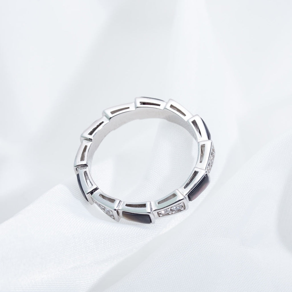 [BIJOUX]BAGUE SERPENTI ARGENT DIAMANT NACRE NOIRE 3MM