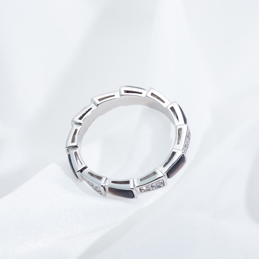 [BIJOUX]BAGUE SERPENTI ARGENT DIAMANT NACRE NOIRE 3MM