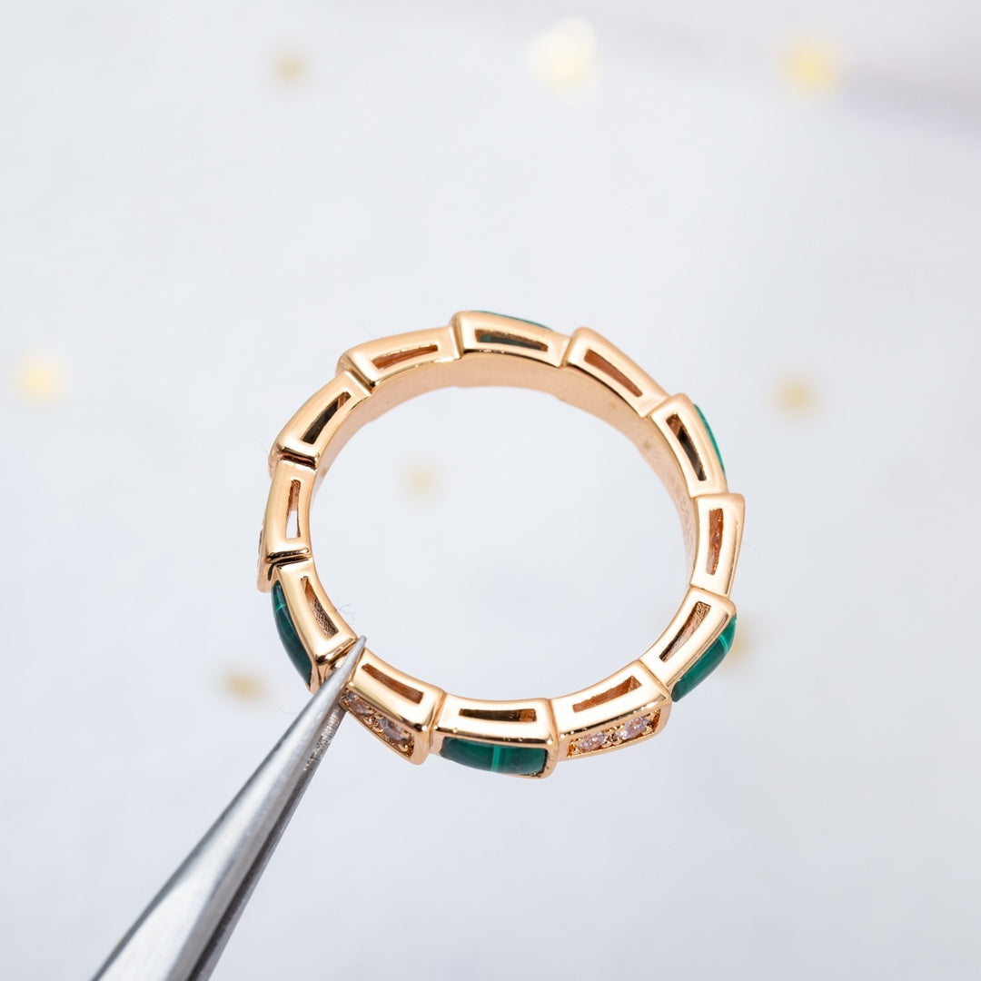 [BIJOUX]SERPENTI RING PINK GOLD MALACHITE DIAMOND 3MM