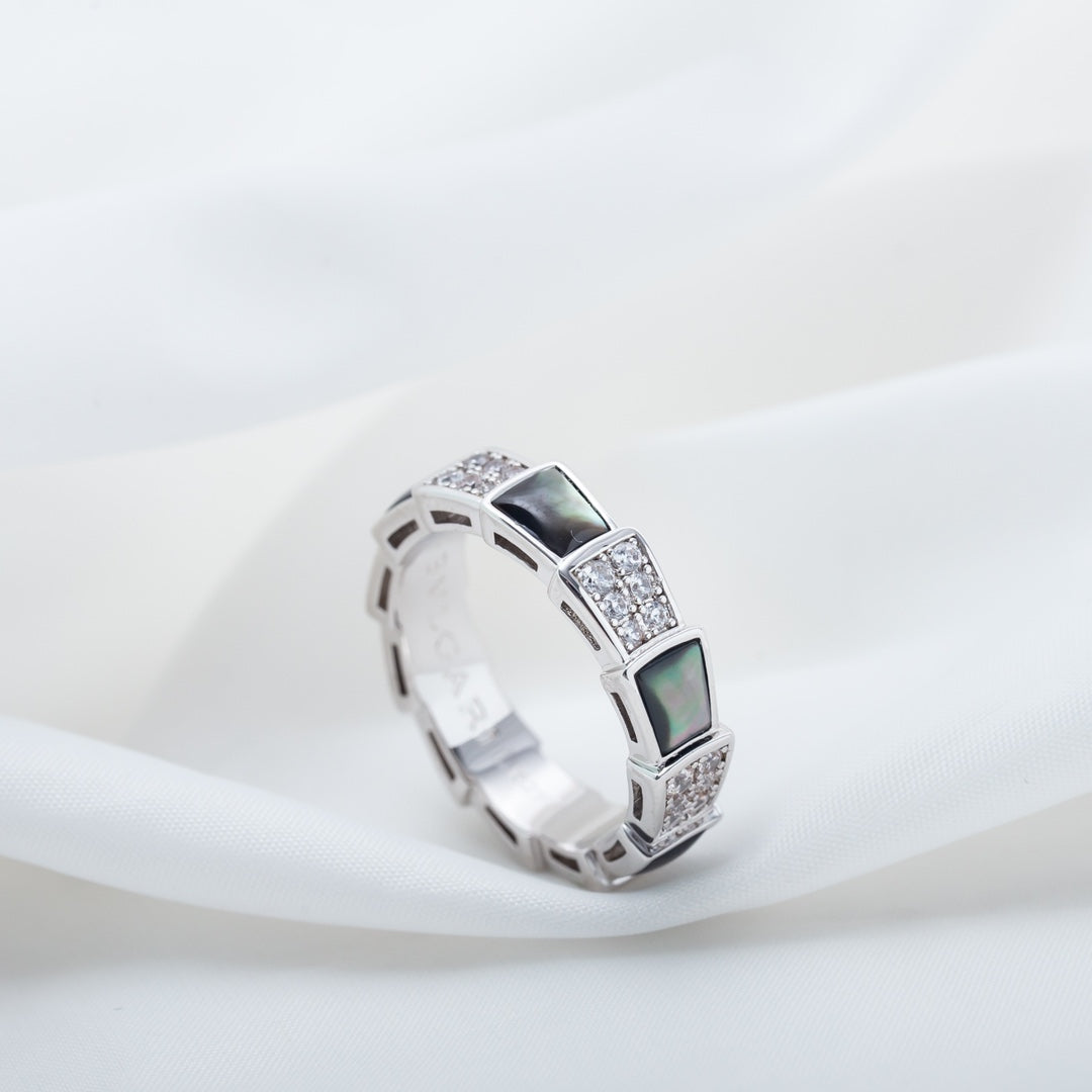 [BIJOUX]SERPENTI RING SILVER DIAMOND BLACK MOP 4MM