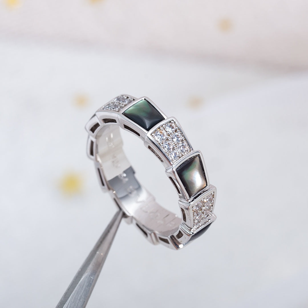 [BIJOUX]SERPENTI RING SILVER DIAMOND BLACK MOP 4MM