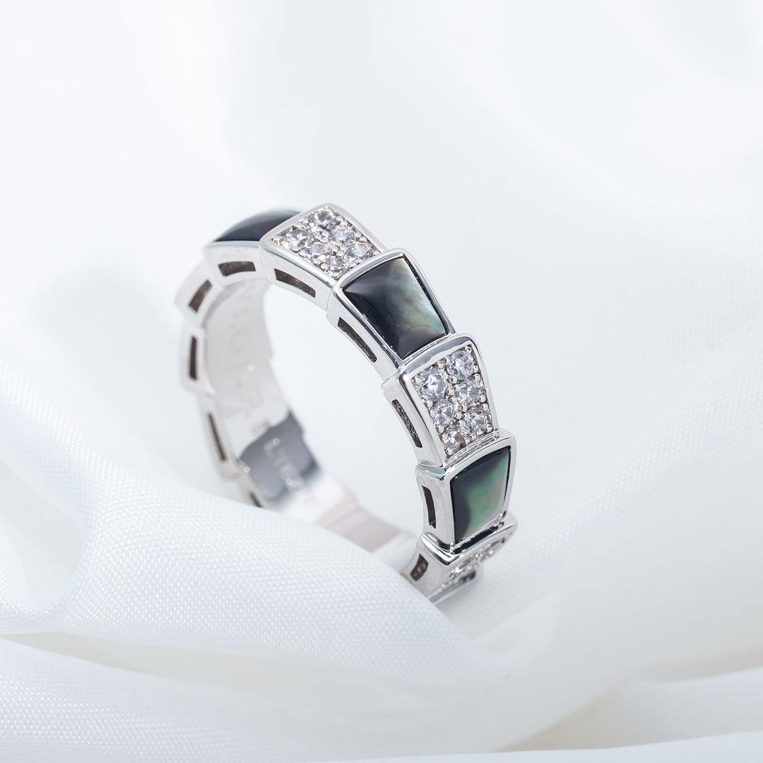 [BIJOUX]SERPENTI RING SILVER DIAMOND BLACK MOP 4MM