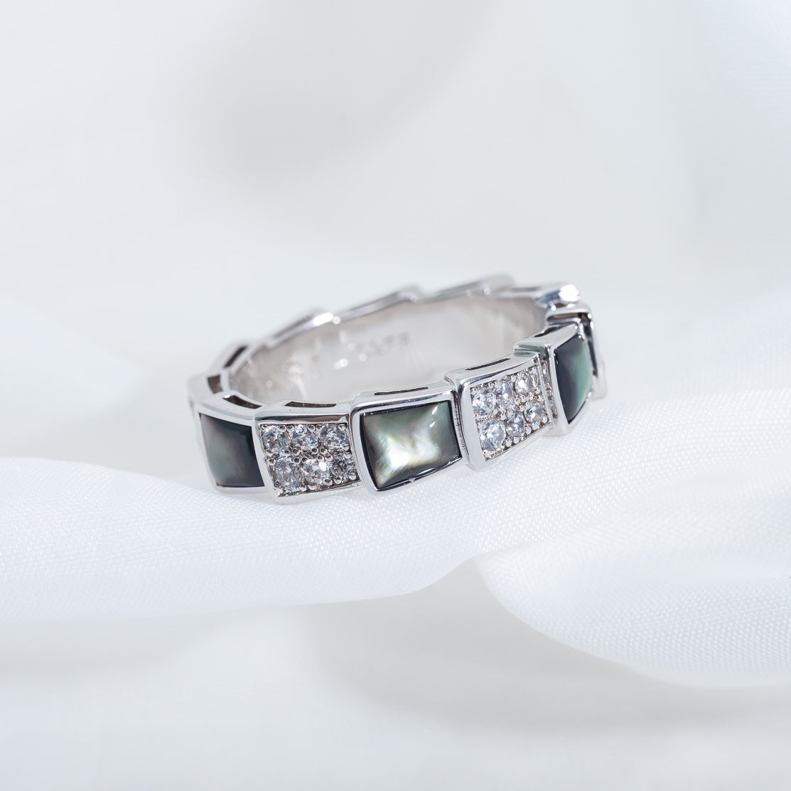 [BIJOUX]SERPENTI RING SILVER DIAMOND BLACK MOP 4MM