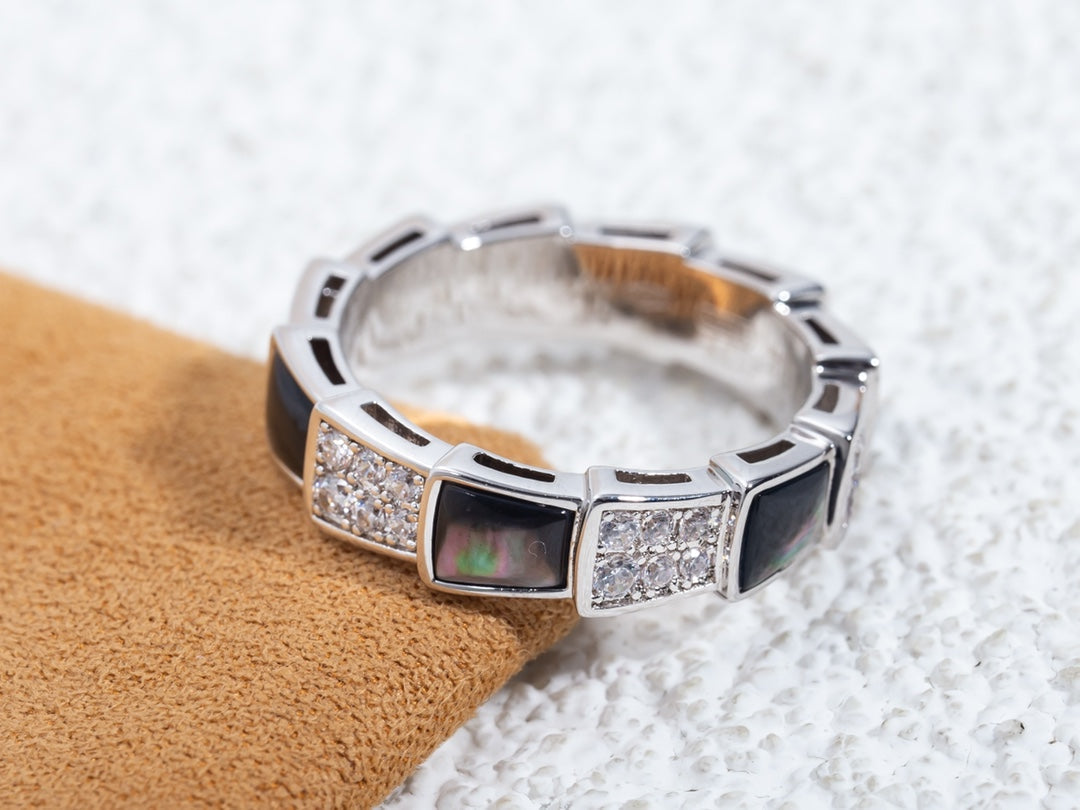 [BIJOUX]SERPENTI RING SILVER DIAMOND BLACK MOP 4MM
