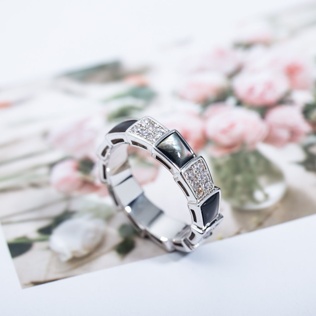 [BIJOUX]SERPENTI RING SILVER DIAMOND BLACK MOP 4MM