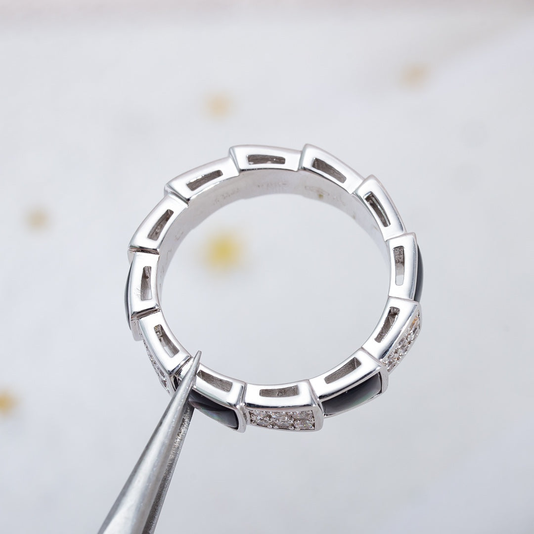 [BIJOUX]SERPENTI RING SILVER DIAMOND BLACK MOP 4MM