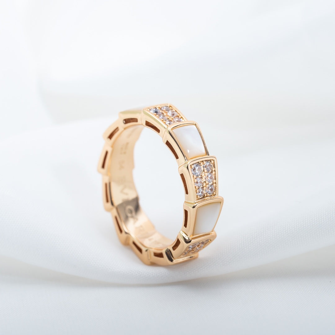[BIJOUX]SERPENTI RING PINK GOLD MOP DIAMOND PAVED 4MM