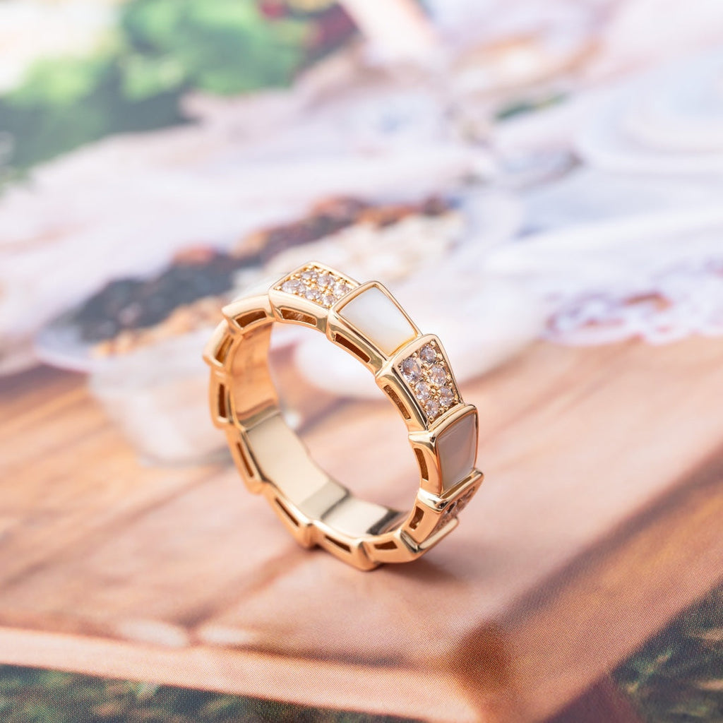 [BIJOUX]SERPENTI RING PINK GOLD MOP DIAMOND PAVED 4MM