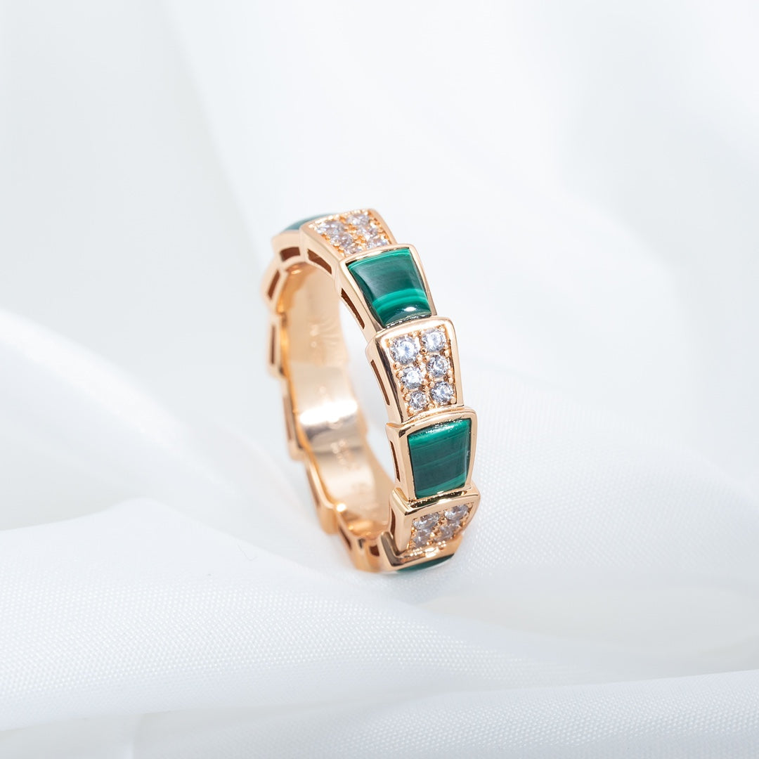 [BIJOUX]SERPENTI RING PINK GOLD MALACHITE DIAMOND PAVED 4MM