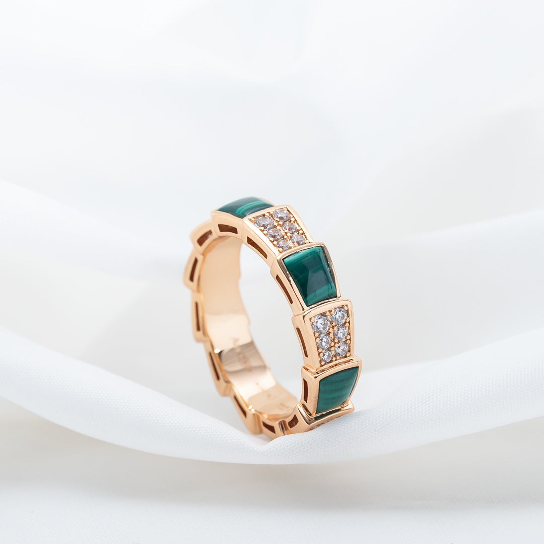 [BIJOUX]SERPENTI RING PINK GOLD MALACHITE DIAMOND PAVED 4MM