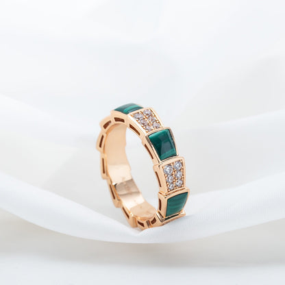 [BIJOUX]SERPENTI RING PINK GOLD MALACHITE DIAMOND PAVED 4MM