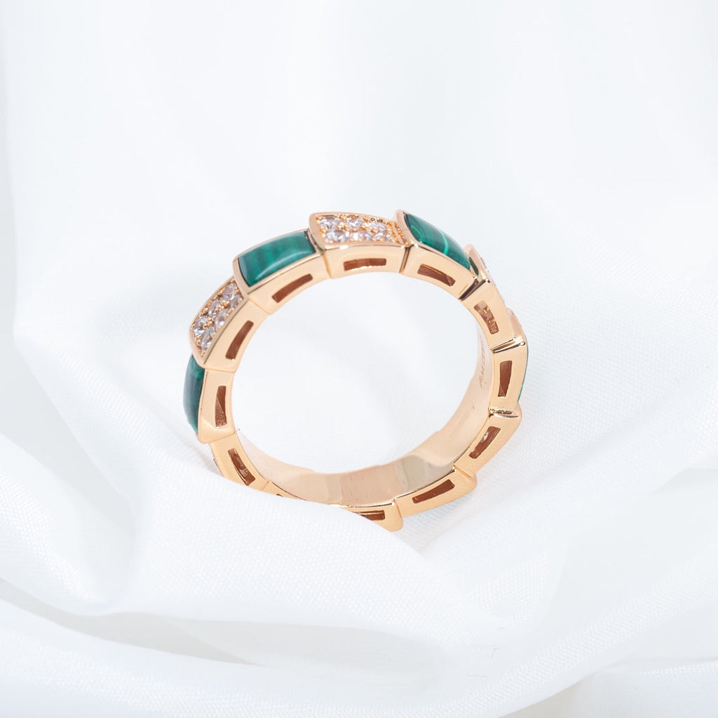 [BIJOUX]SERPENTI RING PINK GOLD MALACHITE DIAMOND PAVED 4MM