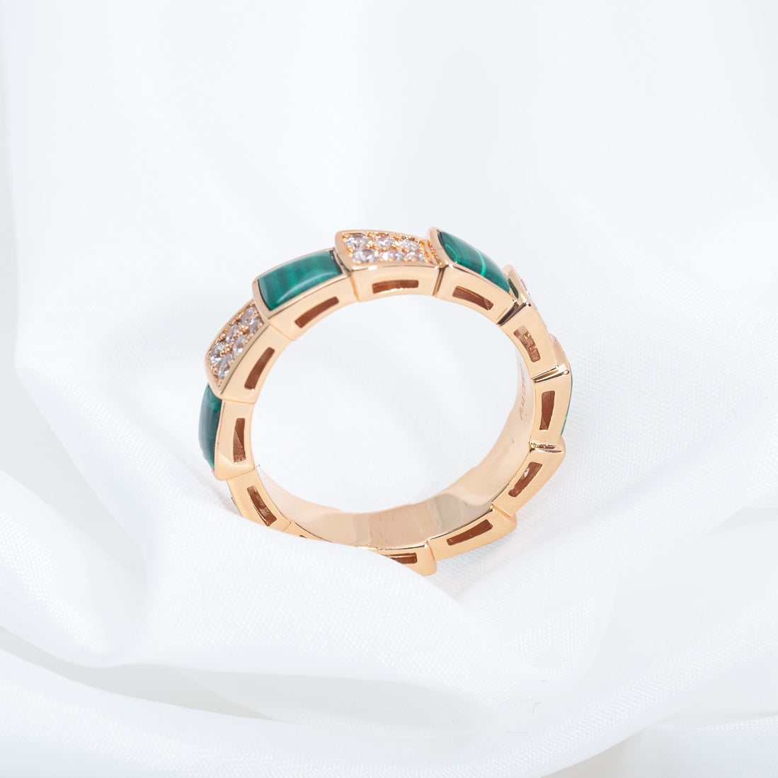 [BIJOUX]SERPENTI RING PINK GOLD MALACHITE DIAMOND PAVED 4MM