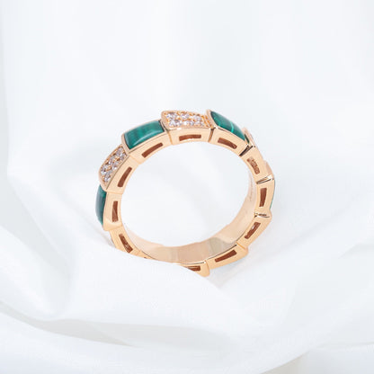 [BIJOUX]SERPENTI RING PINK GOLD MALACHITE DIAMOND PAVED 4MM
