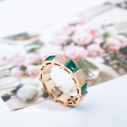 [BIJOUX]SERPENTI RING PINK GOLD MALACHITE DIAMOND PAVED 4MM