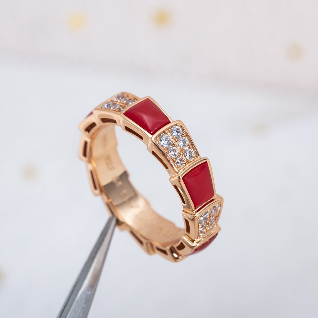 [BIJOUX]BAGUE SERPENTI OR ROSE CORNALINE PAVÉE DIAMANTS 4MM