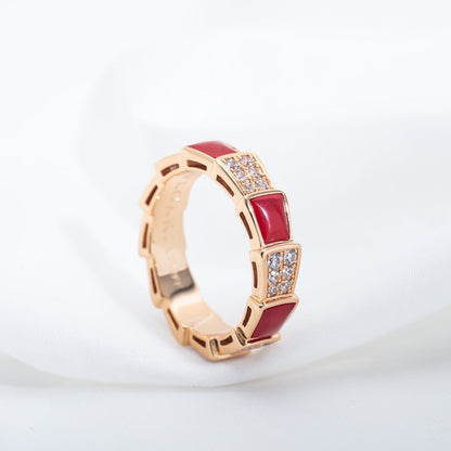 [BIJOUX]BAGUE SERPENTI OR ROSE CORNALINE PAVÉE DIAMANTS 4MM