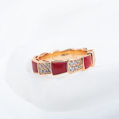 [BIJOUX]BAGUE SERPENTI OR ROSE CORNALINE PAVÉE DIAMANTS 4MM