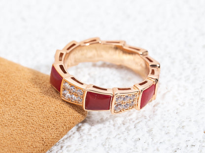 [BIJOUX]BAGUE SERPENTI OR ROSE CORNALINE PAVÉE DIAMANTS 4MM