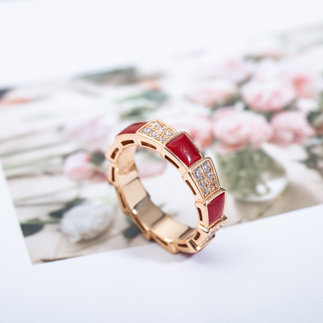 [BIJOUX]SERPENTI RING PINK GOLD CARNELIAN DIAMOND PAVED 4MM