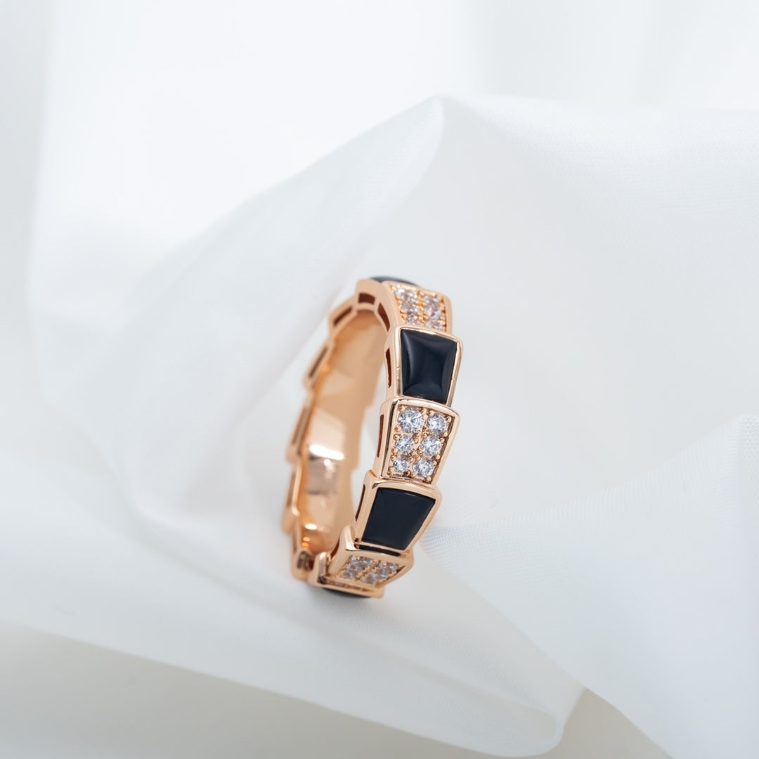 [BIJOUX]SERPENTI RING PINK GOLD BLACK MOP DIAMOND PAVED 4MM