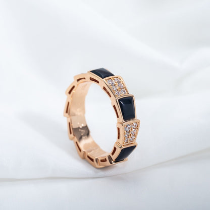 [BIJOUX]SERPENTI RING PINK GOLD BLACK MOP DIAMOND PAVED 4MM
