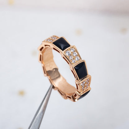 [BIJOUX]SERPENTI RING PINK GOLD BLACK MOP DIAMOND PAVED 4MM