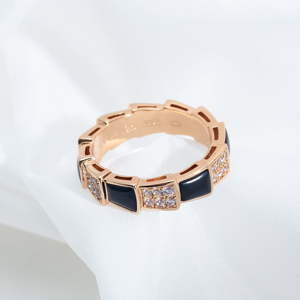 [BIJOUX]SERPENTI RING PINK GOLD BLACK MOP DIAMOND PAVED 4MM