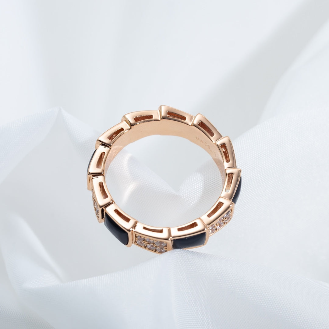 [BIJOUX]SERPENTI RING PINK GOLD BLACK MOP DIAMOND PAVED 4MM
