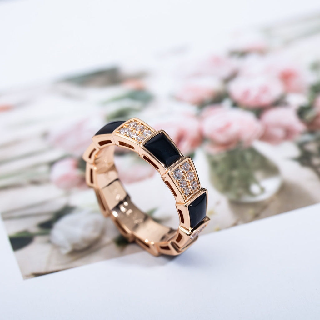 [BIJOUX]SERPENTI RING PINK GOLD BLACK MOP DIAMOND PAVED 4MM