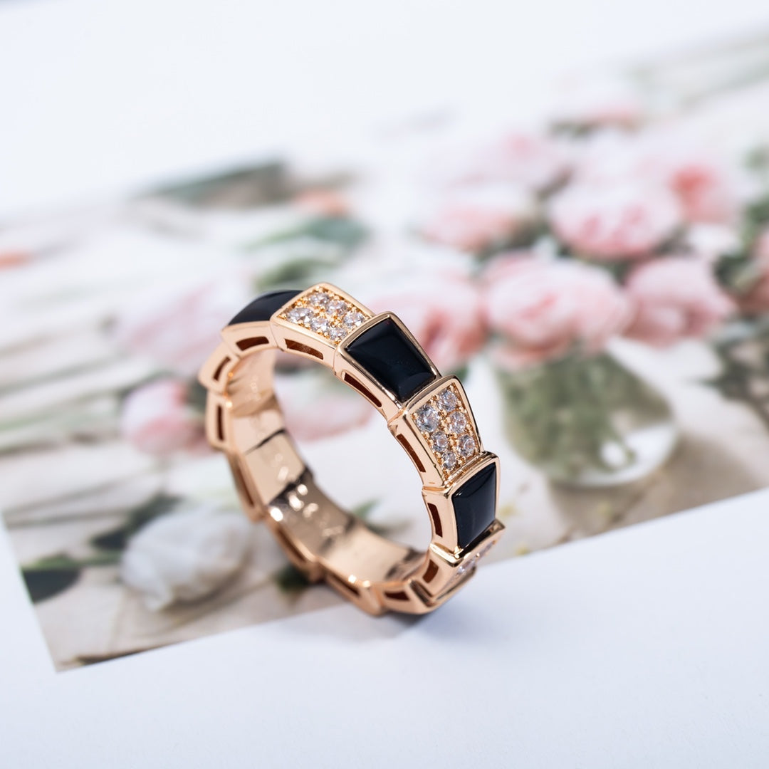 [BIJOUX]SERPENTI RING PINK GOLD BLACK MOP DIAMOND PAVED 4MM