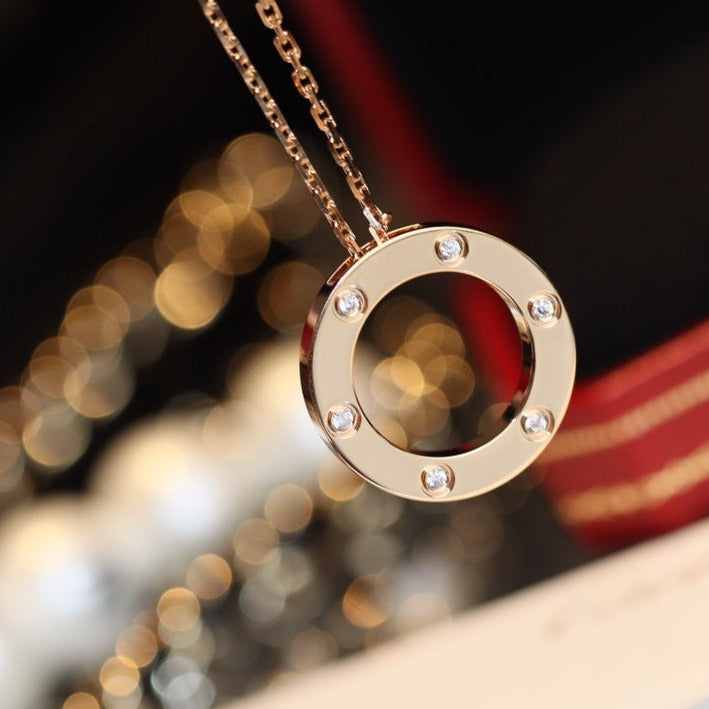 [BIJOUX]LOVE NECKLACE 16MM 6 DIAMONDS PINK GOLD