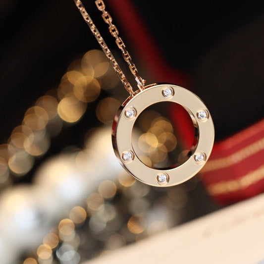 [BIJOUX]LOVE NECKLACE 16MM 6 DIAMONDS PINK GOLD