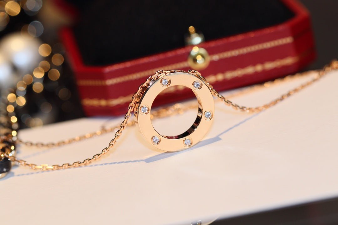 [BIJOUX]LOVE NECKLACE 16MM 6 DIAMONDS PINK GOLD