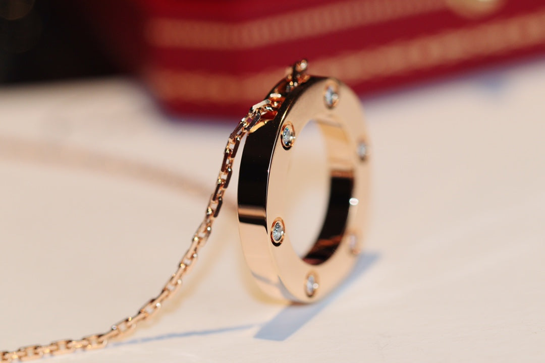 [BIJOUX]LOVE NECKLACE 16MM 6 DIAMONDS PINK GOLD