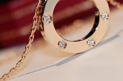 [BIJOUX]LOVE NECKLACE 16MM 6 DIAMONDS PINK GOLD