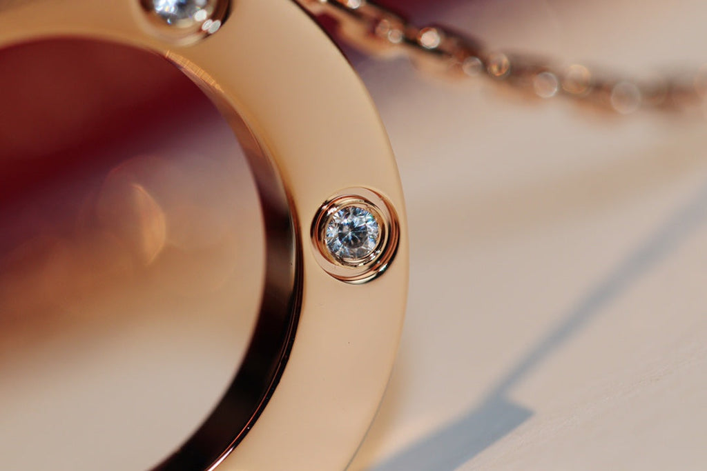[BIJOUX]LOVE NECKLACE 16MM 6 DIAMONDS PINK GOLD