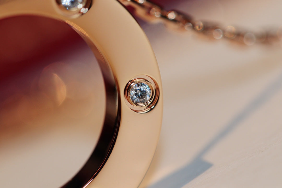 [BIJOUX]LOVE NECKLACE 16MM 6 DIAMONDS PINK GOLD