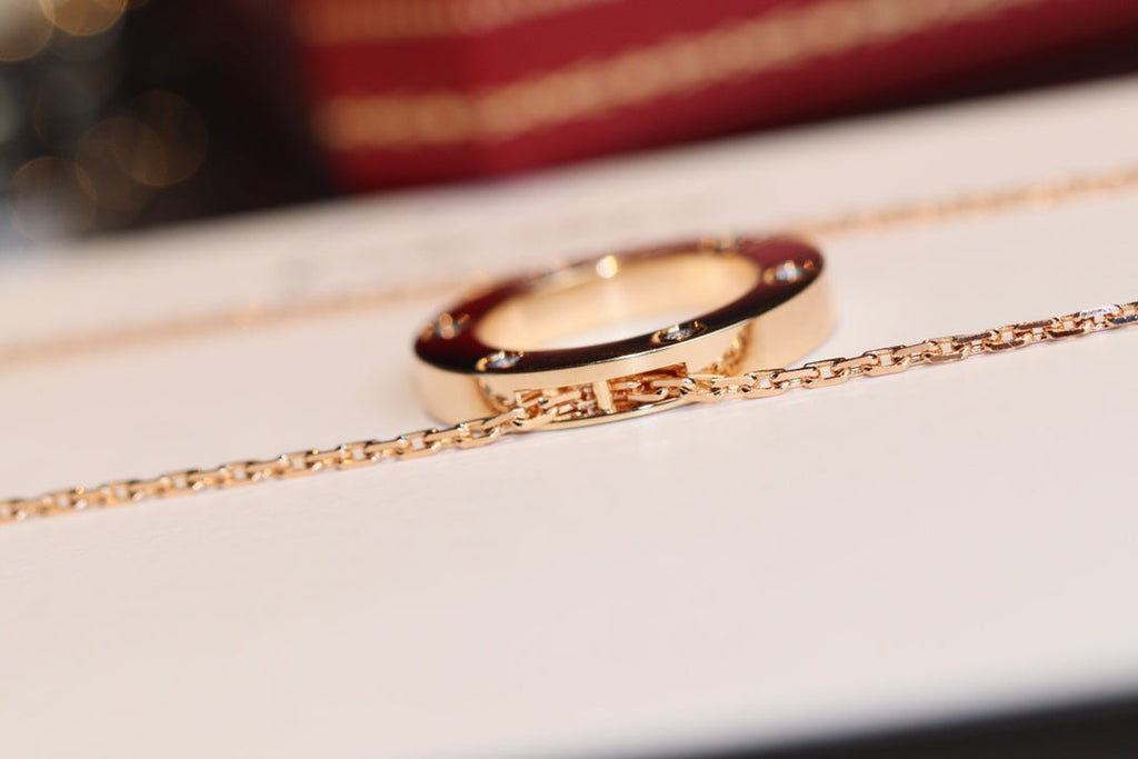 [BIJOUX]LOVE NECKLACE 16MM 6 DIAMONDS PINK GOLD