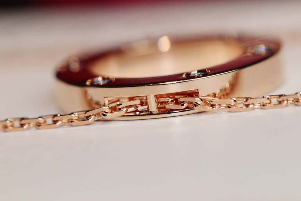 [BIJOUX]LOVE NECKLACE 16MM 6 DIAMONDS PINK GOLD