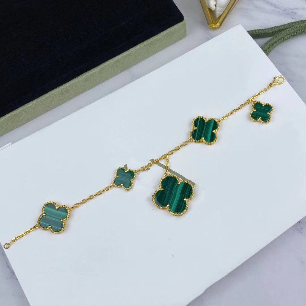 [Topon]MAGIC CLOVER MALACHITE GOLD BRACELET 5 MOTIFS