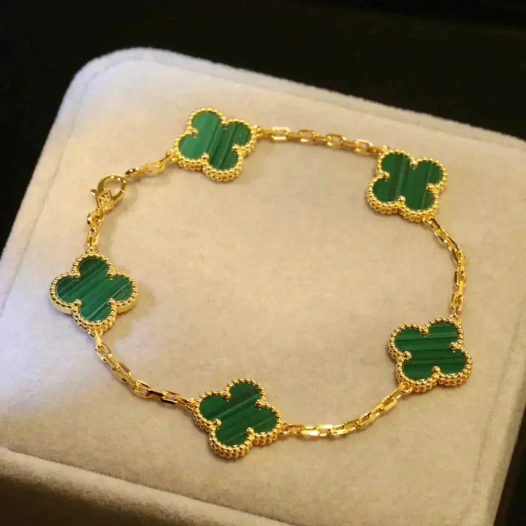 [BIJOUX]BRACELET MALACHITE TRÈFLE 5 MOTIFS