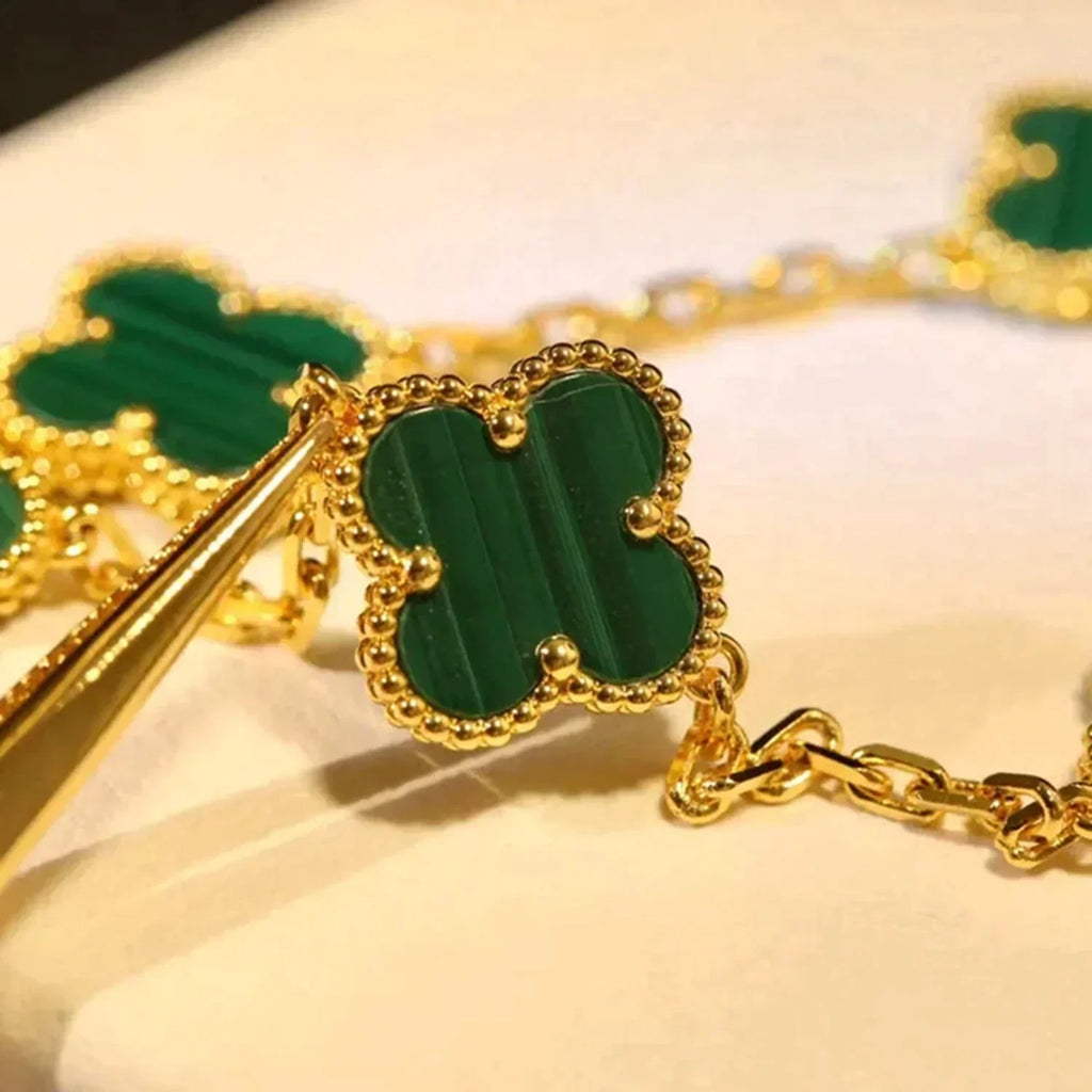 [BIJOUX]BRACELET MALACHITE TRÈFLE 5 MOTIFS