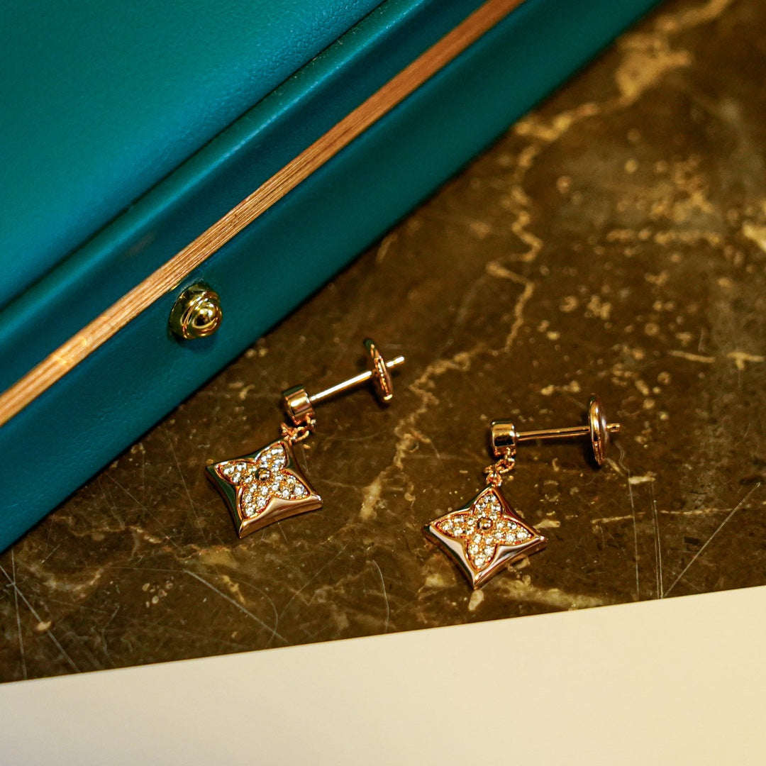 [BIJOUX]BOUCLES D'OREILLES ETOILE DIAMANTS OR