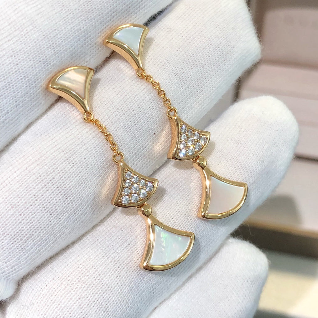 [BIJOUX]DREAM EARRINGS 3 MOTIFS DIAMOND MOP PINK GOLD