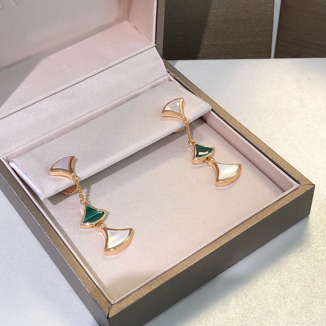 [BIJOUX]DREAM EARRINGS 3 MOTIFS MALACHITE MOP PINK GOLD