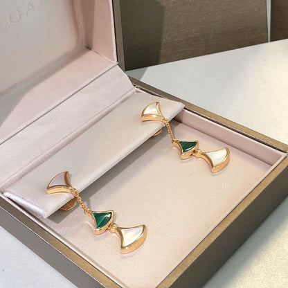 [BIJOUX]DREAM EARRINGS 3 MOTIFS MALACHITE MOP PINK GOLD