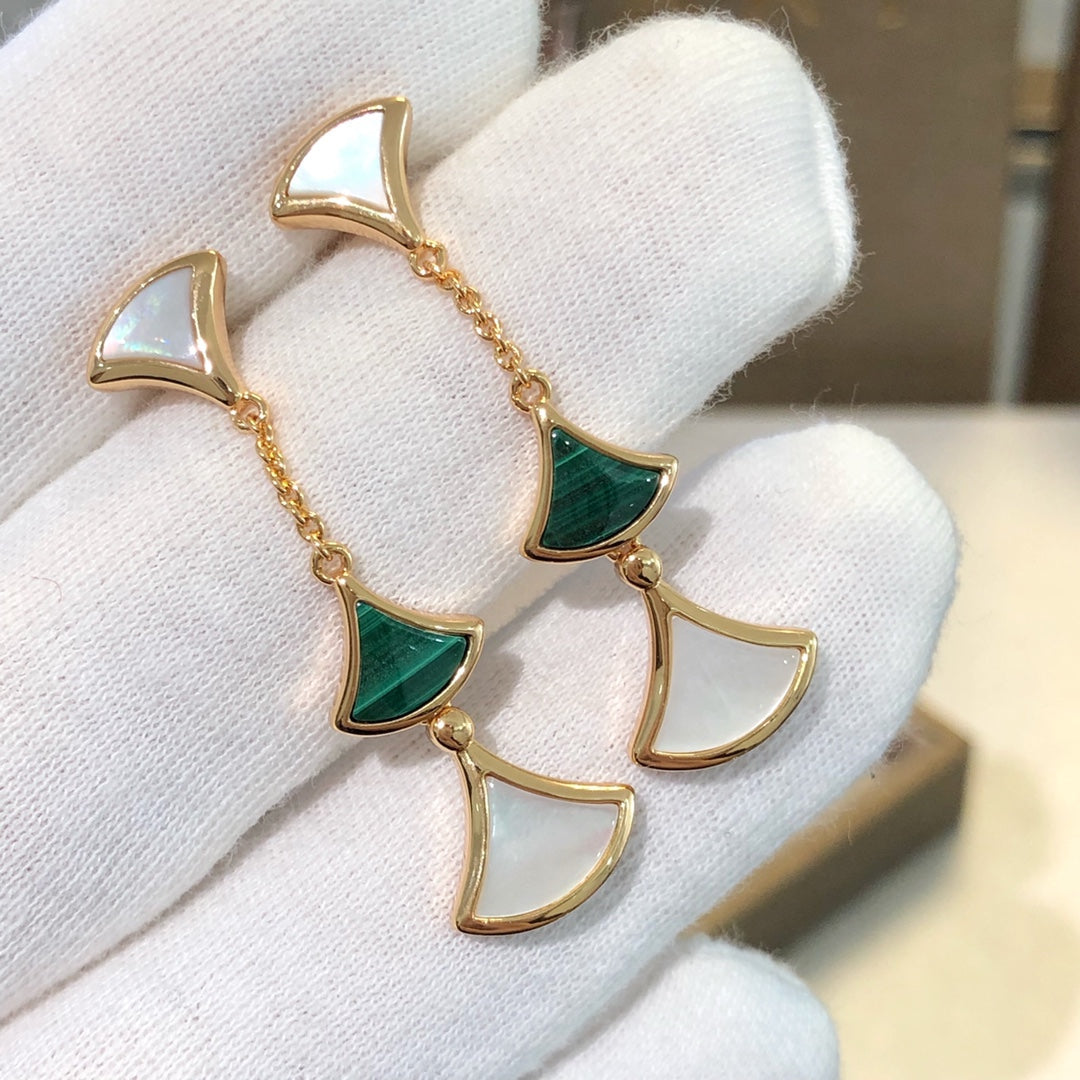[BIJOUX]DREAM EARRINGS 3 MOTIFS MALACHITE MOP PINK GOLD